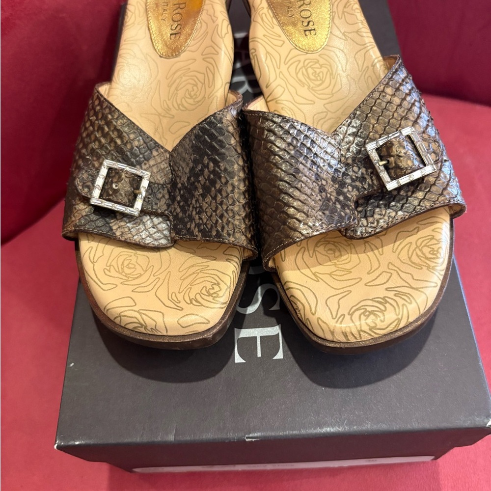 Taryn Rose Brown Sandals with Luxurious Reptilian Texture